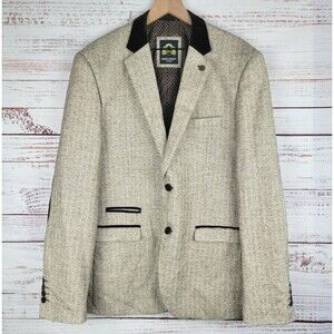 Marc Darcy Cream Elbow Patch Mens 46R Ronny Modern Tweed Jacket *DEFECT*